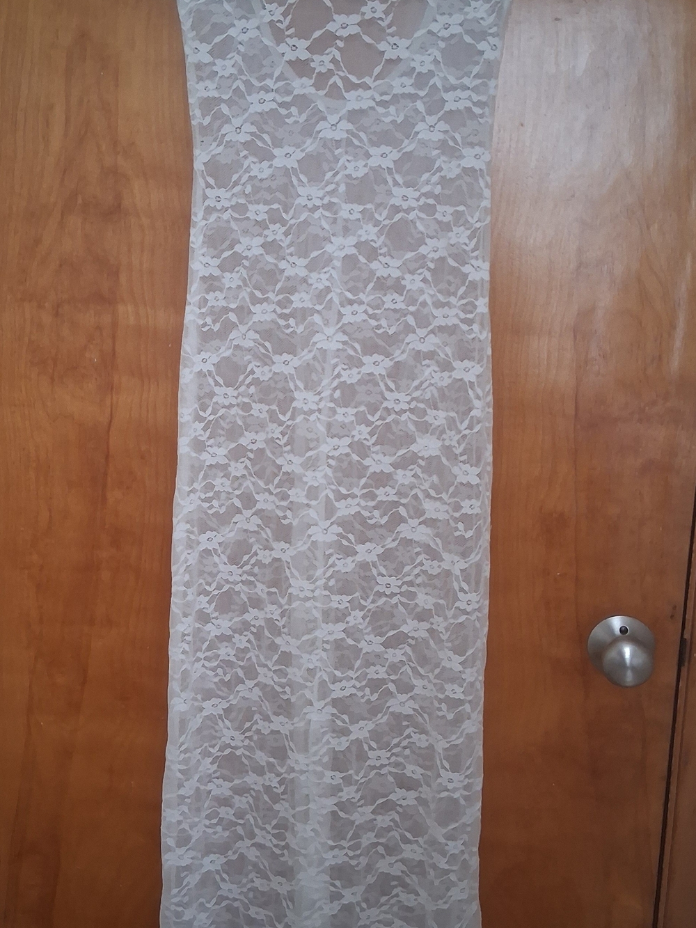 Women White/Cream Floral Lace Sheer Slip Dress Scoop Neck Slit In Back XS/Small?